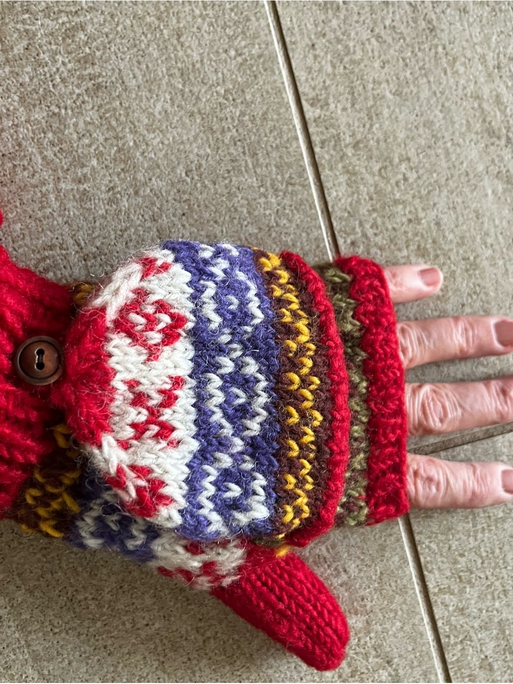 Kids Convertible Fair Isle Mittens in Red
